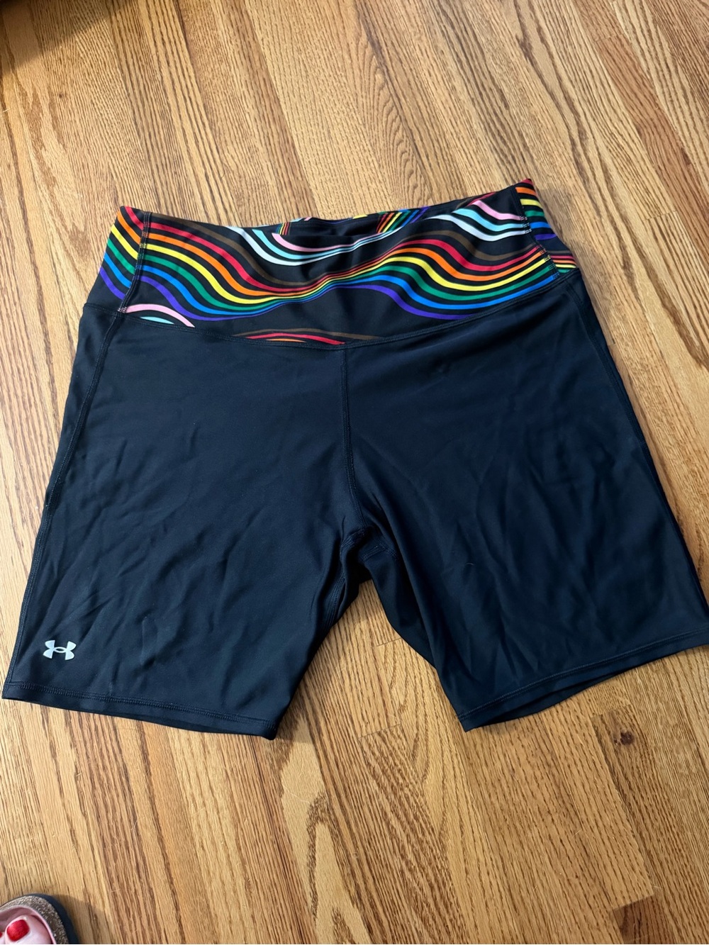Under Armour Black Bike Shorts with Rainbow Wave Waistband